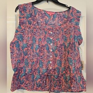 Simply Southern Women  Blouse Peony Pink size LG Seahorse Beach Cotton